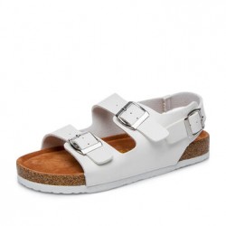 Women Casual Solid Color Dual Buckle Strap Slingback Beach Cork Sandals