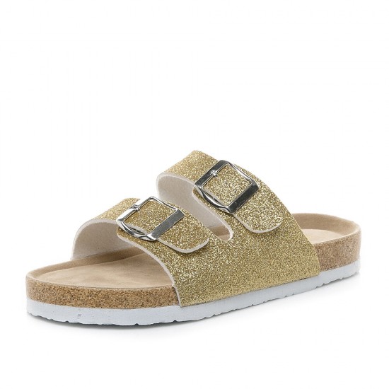 Large Size Casual Bling Sequined Dual Strap Buckle Flat Slippers Cork Sandals Large Size Casual Bling Sequined Dual Strap Buckle Flat Slippers Cork Sandals