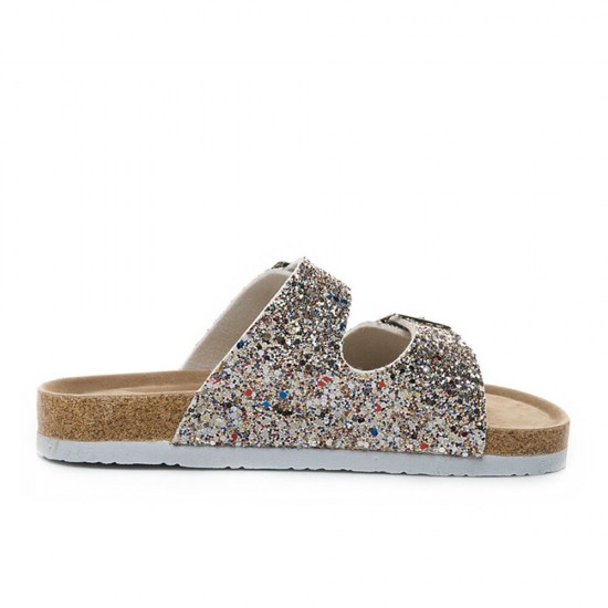 Large Size Casual Bling Sequined Dual Strap Buckle Flat Slippers Cork Sandals Large Size Casual Bling Sequined Dual Strap Buckle Flat Slippers Cork Sandals