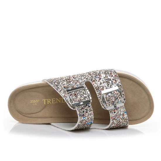 Large Size Casual Bling Sequined Dual Strap Buckle Flat Slippers Cork Sandals Large Size Casual Bling Sequined Dual Strap Buckle Flat Slippers Cork Sandals