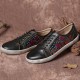 SOCOFY Floral Cutout Stitching Retro Leather Lace Up Flat Sneakers SOCOFY Floral Cutout Stitching Retro Leather Lace Up Flat Sneakers