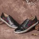 SOCOFY Floral Cutout Stitching Retro Leather Lace Up Flat Sneakers SOCOFY Floral Cutout Stitching Retro Leather Lace Up Flat Sneakers