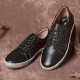 SOCOFY Floral Cutout Stitching Retro Leather Lace Up Flat Sneakers SOCOFY Floral Cutout Stitching Retro Leather Lace Up Flat Sneakers