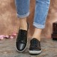 SOCOFY Floral Cutout Stitching Retro Leather Lace Up Flat Sneakers SOCOFY Floral Cutout Stitching Retro Leather Lace Up Flat Sneakers