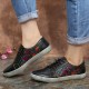 SOCOFY Floral Cutout Stitching Retro Leather Lace Up Flat Sneakers SOCOFY Floral Cutout Stitching Retro Leather Lace Up Flat Sneakers