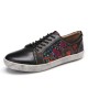 SOCOFY Floral Cutout Stitching Retro Leather Lace Up Flat Sneakers SOCOFY Floral Cutout Stitching Retro Leather Lace Up Flat Sneakers
