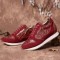 SOCOFY Floral Leather Stitching Splicing Zipper Lace Up Flat Sneakers