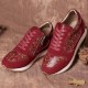 SOCOFY Floral Leather Stitching Splicing Zipper Lace Up Flat Sneakers SOCOFY Floral Leather Stitching Splicing Zipper Lace Up Flat Sneakers