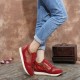 SOCOFY Floral Leather Stitching Splicing Zipper Lace Up Flat Sneakers SOCOFY Floral Leather Stitching Splicing Zipper Lace Up Flat Sneakers