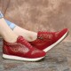 SOCOFY Floral Leather Stitching Splicing Zipper Lace Up Flat Sneakers SOCOFY Floral Leather Stitching Splicing Zipper Lace Up Flat Sneakers