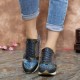 SOCOFY Retro Leather Veins Pattern Splicing Stitching Lace Up Flat Sneakers SOCOFY Retro Leather Veins Pattern Splicing Stitching Lace Up Flat Sneakers