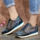 SOCOFY Retro Leather Veins Pattern Splicing Stitching Lace Up Flat Sneakers SOCOFY Retro Leather Veins Pattern Splicing Stitching Lace Up Flat Sneakers