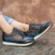 SOCOFY Retro Leather Veins Pattern Splicing Stitching Lace Up Flat Sneakers SOCOFY Retro Leather Veins Pattern Splicing Stitching Lace Up Flat Sneakers
