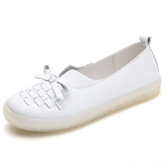 Women's Leather Slip On Solid Color Woven Bowknot Asakuchi Flats Loafers Shoes Women's Leather Slip On Solid Color Woven Bowknot Asakuchi Flats Loafers Shoes