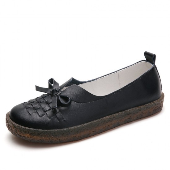 Women's Leather Slip On Solid Color Woven Bowknot Asakuchi Flats Loafers Shoes Women's Leather Slip On Solid Color Woven Bowknot Asakuchi Flats Loafers Shoes