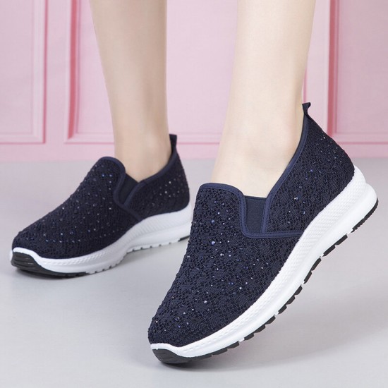 Women Casual Rhinestone Breathable Knitted Soft Flat Walking Sneakers Women Casual Rhinestone Breathable Knitted Soft Flat Walking Sneakers