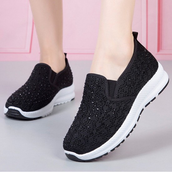 Women Casual Rhinestone Breathable Knitted Soft Flat Walking Sneakers Women Casual Rhinestone Breathable Knitted Soft Flat Walking Sneakers