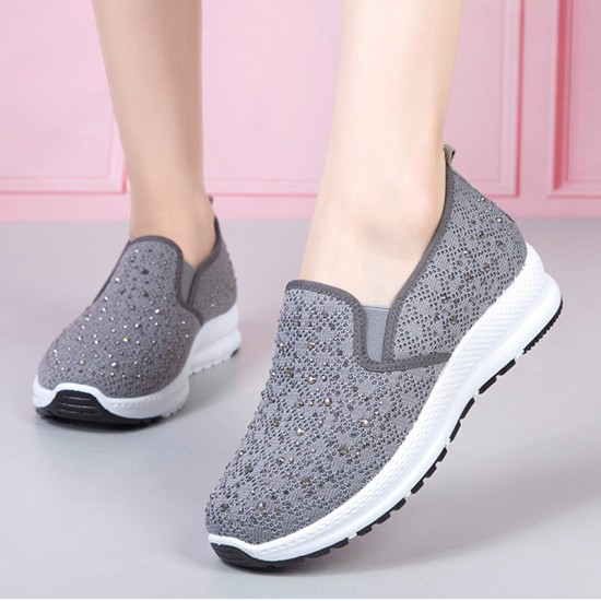 Women Casual Rhinestone Breathable Knitted Soft Flat Walking Sneakers Women Casual Rhinestone Breathable Knitted Soft Flat Walking Sneakers