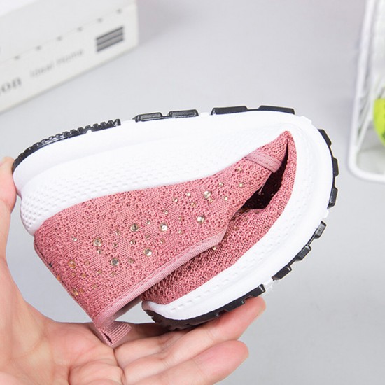 Women Casual Rhinestone Breathable Knitted Soft Flat Walking Sneakers Women Casual Rhinestone Breathable Knitted Soft Flat Walking Sneakers
