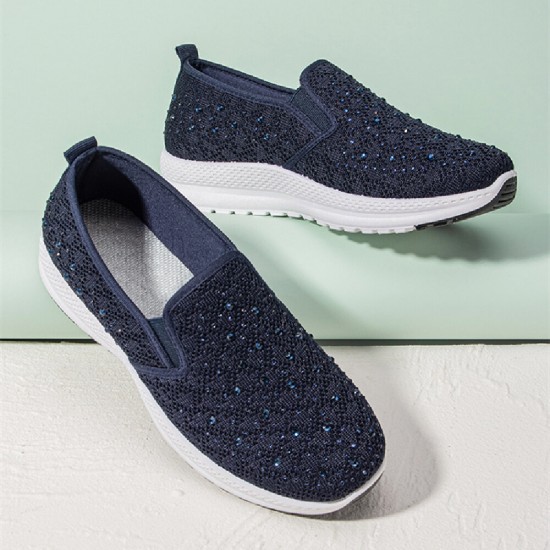Women Casual Rhinestone Breathable Knitted Soft Flat Walking Sneakers Women Casual Rhinestone Breathable Knitted Soft Flat Walking Sneakers