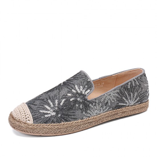 Women Casual Sequined Flowers Pattern Espadrille Flats Loafers Women Casual Sequined Flowers Pattern Espadrille Flats Loafers