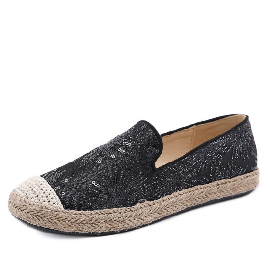 Women Casual Sequined Flowers Pattern Espadrille Flats Loafers Women Casual Sequined Flowers Pattern Espadrille Flats Loafers