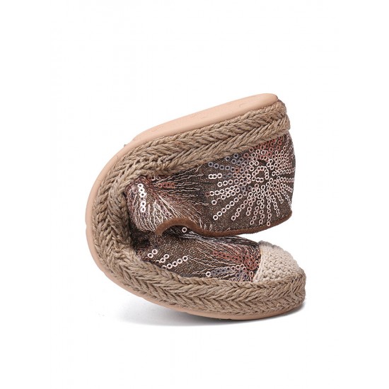 Women Casual Sequined Flowers Pattern Espadrille Flats Loafers Women Casual Sequined Flowers Pattern Espadrille Flats Loafers