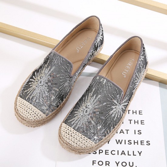 Women Casual Sequined Flowers Pattern Espadrille Flats Loafers Women Casual Sequined Flowers Pattern Espadrille Flats Loafers