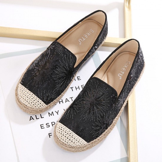 Women Casual Sequined Flowers Pattern Espadrille Flats Loafers Women Casual Sequined Flowers Pattern Espadrille Flats Loafers