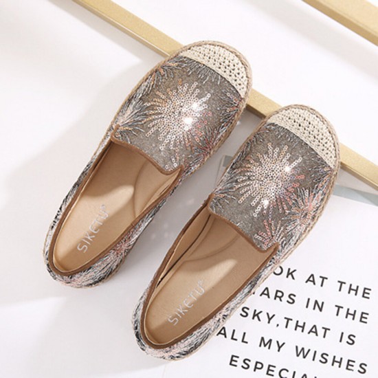 Women Casual Sequined Flowers Pattern Espadrille Flats Loafers Women Casual Sequined Flowers Pattern Espadrille Flats Loafers