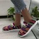 Women Large Size Stripe Printing Leopard Canvas Elastic Band Lace Up Casual Flat Shoes Women Large Size Stripe Printing Leopard Canvas Elastic Band Lace Up Casual Flat Shoes