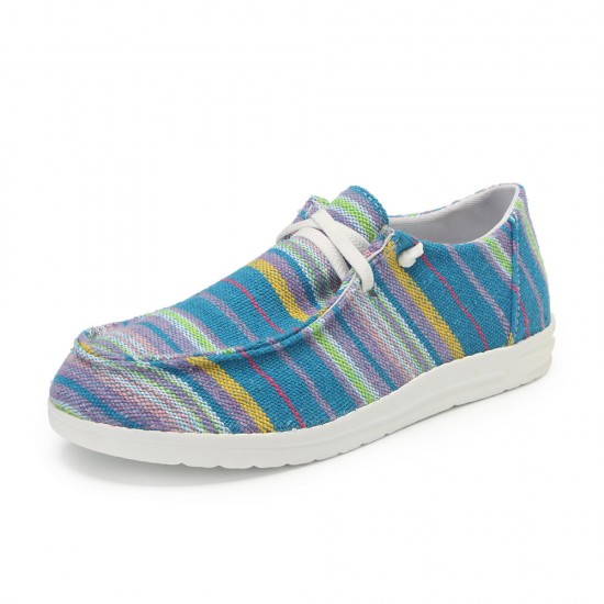 Women Large Size Stripe Printing Leopard Canvas Elastic Band Lace Up Casual Flat Shoes Women Large Size Stripe Printing Leopard Canvas Elastic Band Lace Up Casual Flat Shoes