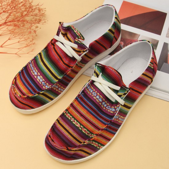 Women Large Size Stripe Printing Leopard Canvas Elastic Band Lace Up Casual Flat Shoes Women Large Size Stripe Printing Leopard Canvas Elastic Band Lace Up Casual Flat Shoes