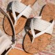 Women Solid Color Straw Rope Weaving Clip Toe Flat Sandals Women Solid Color Straw Rope Weaving Clip Toe Flat Sandals