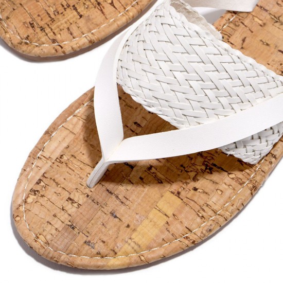 Women Solid Color Straw Rope Weaving Clip Toe Flat Sandals Women Solid Color Straw Rope Weaving Clip Toe Flat Sandals