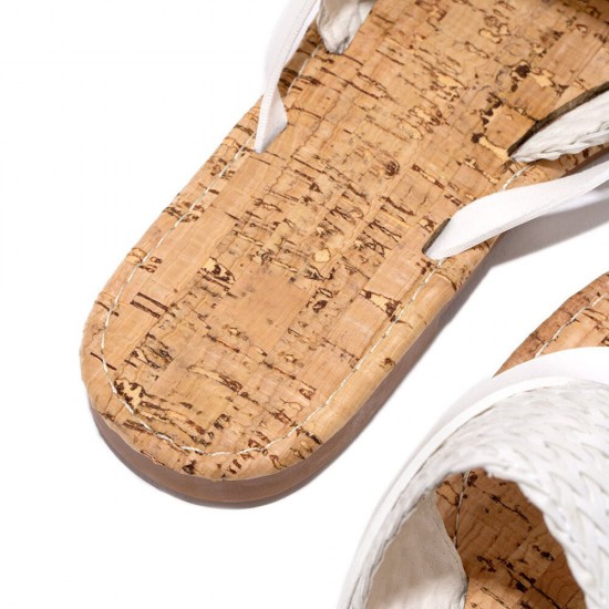 Women Solid Color Straw Rope Weaving Clip Toe Flat Sandals Women Solid Color Straw Rope Weaving Clip Toe Flat Sandals