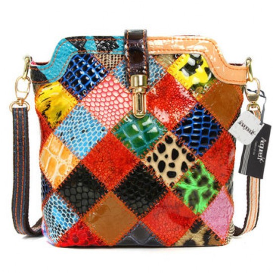 Women Genuine Leather Patchwork Crossbody Bag Women Genuine Leather Patchwork Crossbody Bag