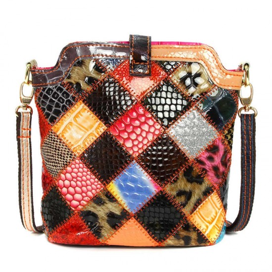 Women Genuine Leather Patchwork Crossbody Bag Women Genuine Leather Patchwork Crossbody Bag