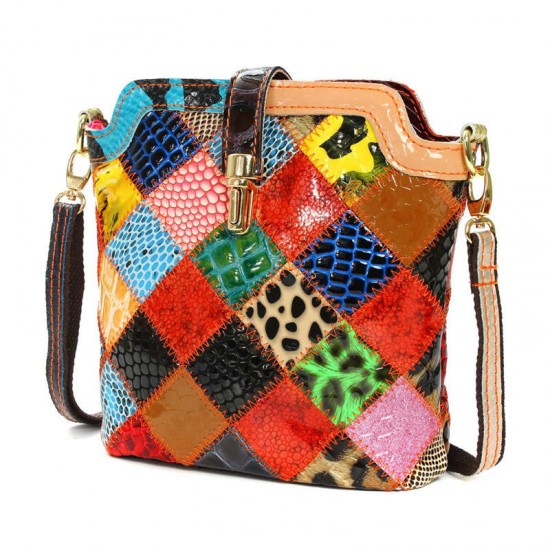 Women Genuine Leather Patchwork Crossbody Bag Women Genuine Leather Patchwork Crossbody Bag