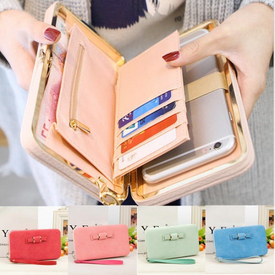 Women Candy Color Bowkot 5.5 Inch Phone Wallets Case Hasp Long Purse Clutches Women Candy Color Bowkot 5.5 Inch Phone Wallets Case Hasp Long Purse Clutches