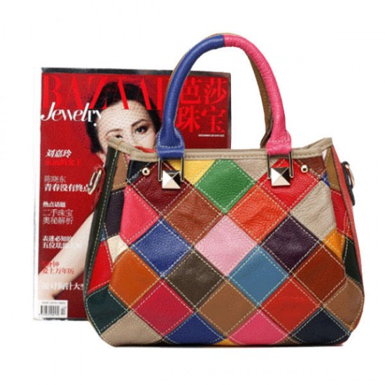 Women Patchwork Cowhide Colorful Handbag Tote Handbag Crossbody Bag Women Patchwork Cowhide Colorful Handbag Tote Handbag Crossbody Bag