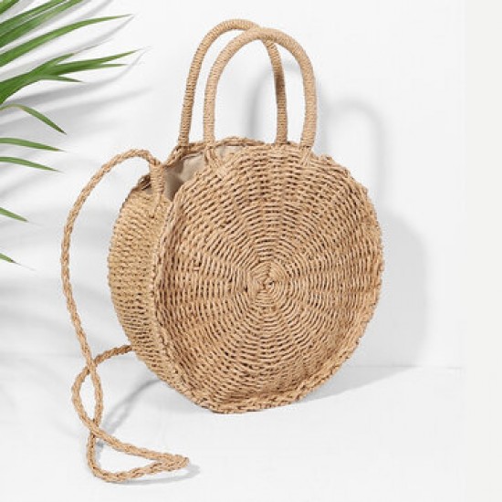 Women Hand Woven Bag Round Rattan Straw Bohemia Style Beach Circle Beach Bags Women Hand Woven Bag Round Rattan Straw Bohemia Style Beach Circle Beach Bags