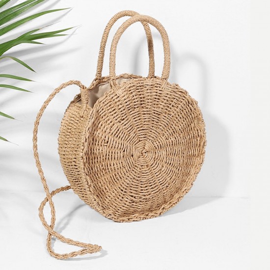 Women Hand Woven Bag Round Rattan Straw Bohemia Style Beach Circle Beach Bags Women Hand Woven Bag Round Rattan Straw Bohemia Style Beach Circle Beach Bags