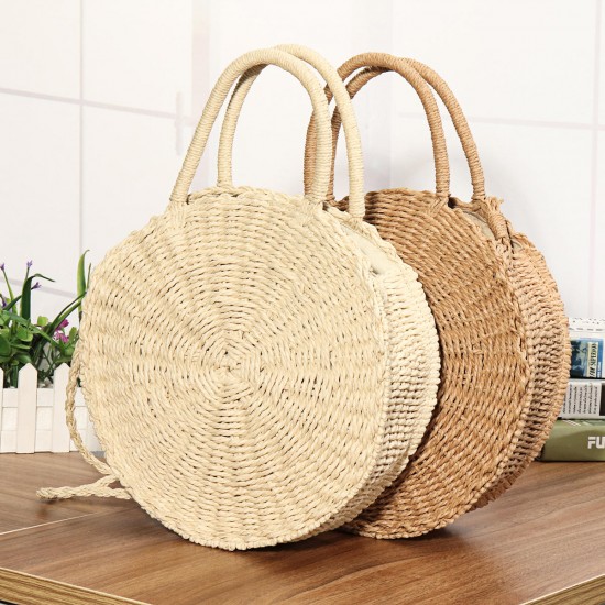 Women Hand Woven Bag Round Rattan Straw Bohemia Style Beach Circle Beach Bags Women Hand Woven Bag Round Rattan Straw Bohemia Style Beach Circle Beach Bags