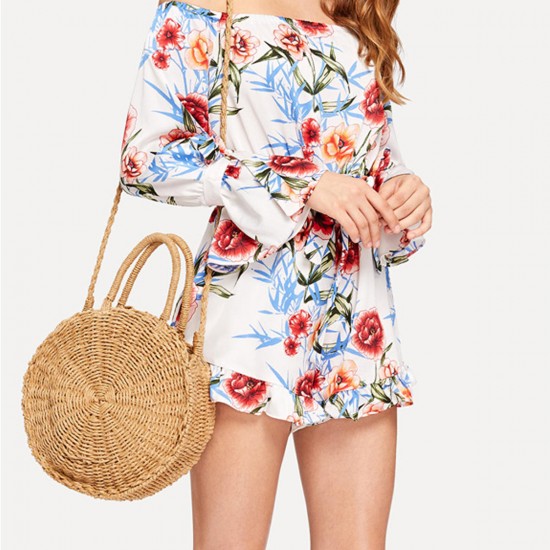 Women Hand Woven Bag Round Rattan Straw Bohemia Style Beach Circle Beach Bags Women Hand Woven Bag Round Rattan Straw Bohemia Style Beach Circle Beach Bags