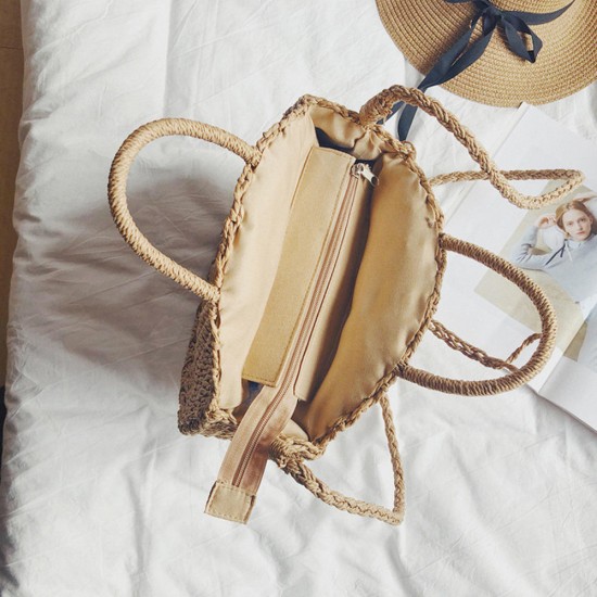 Women Hand Woven Bag Round Rattan Straw Bohemia Style Beach Circle Beach Bags Women Hand Woven Bag Round Rattan Straw Bohemia Style Beach Circle Beach Bags