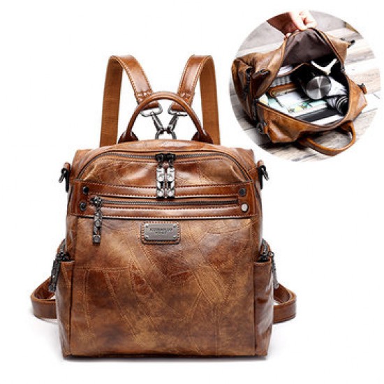 Women Vintage Oil Wax Multi-function Backpack Handbag Women Vintage Oil Wax Multi-function Backpack Handbag
