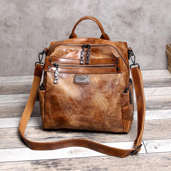 Women Vintage Oil Wax Multi-function Backpack Handbag Women Vintage Oil Wax Multi-function Backpack Handbag