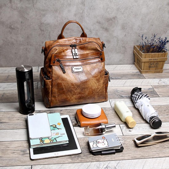 Women Vintage Oil Wax Multi-function Backpack Handbag Women Vintage Oil Wax Multi-function Backpack Handbag