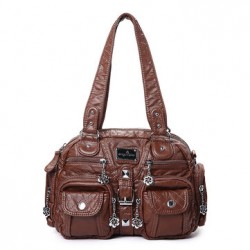 Angel Kiss Women Soft Leather Multi-Pocket Motorcycle Bag Shoulder Bag Crossbody Bag Handbag